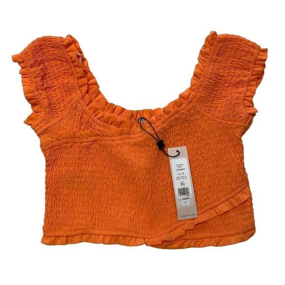 BCBGeneration Crop Top Women's MEDIUM Orange Smocked Off-The-Shoulder Stretch - Picture 5 of 11